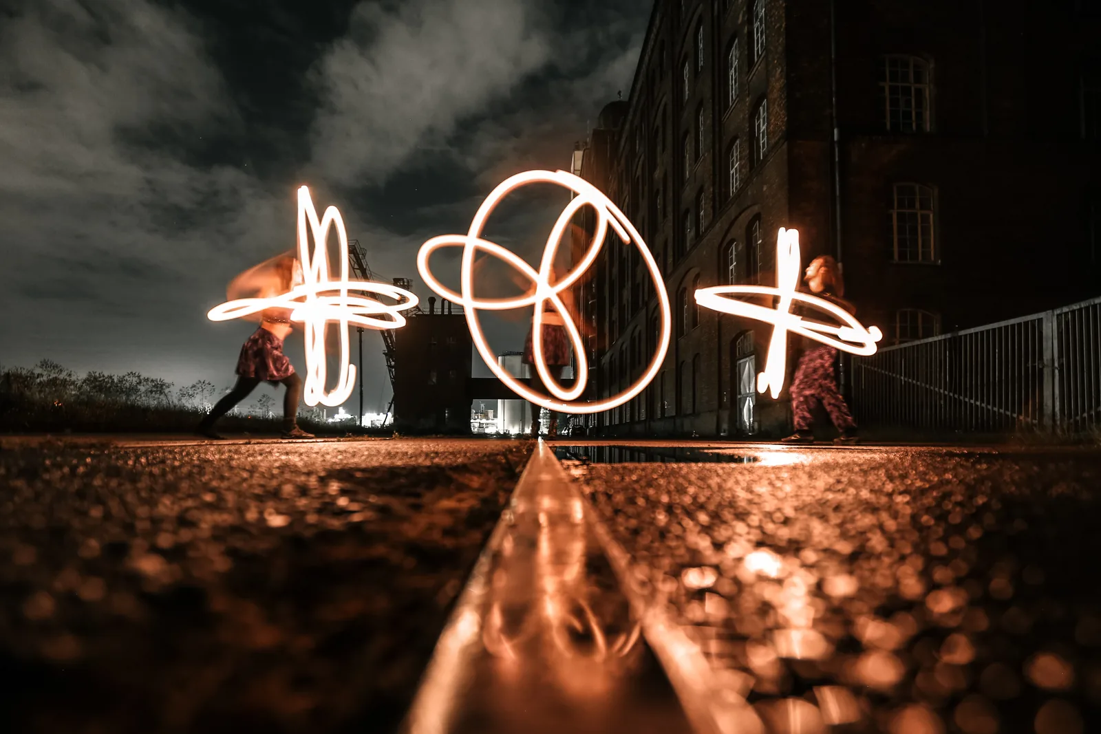 Long-exposure light painting in an urban space